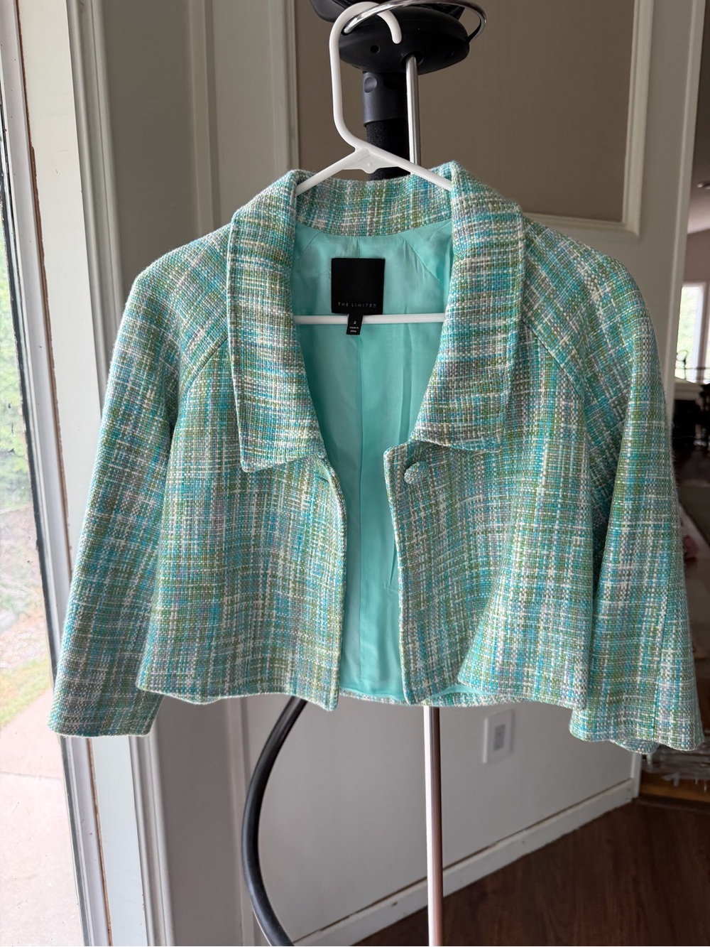 The Limited Aqua Tweed Cropped Jacket Size 2